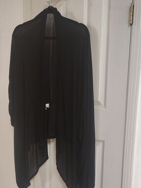 Skinny Tees Black Women's Open-Front Sheer Draped Cardigan
